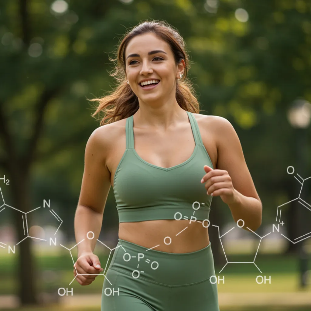 Woman with NAD+ molecule overlay